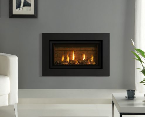 Gazco Studio 1 Slimline Expression Steel gas fire in Graphite, Glass fronted with Brick-effect fuel bed and Vermiculite lining