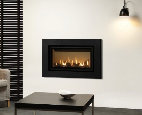 Gazco Studio 1 Slimline Expression with logs and Brick effect lining