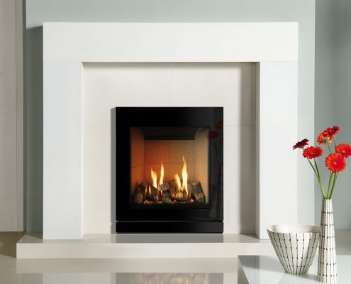 Gazco Riva2 530 Designio2 Glass gas fire with Vermiculite lining. Shown with Malmo mantel from Stovax