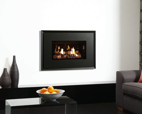 Gazco Riva2 670 Evoke Steel gas fire with Graphite front, Graphite rear and Black Glass lining