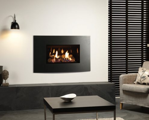 Gazco Riva2 670 Verve XS gas fire in Graphite with Black Glass lining