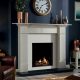 Gazco Riva2 600HL Edge gas fire with EchoFlame Black Glass lining. Shown with Stovax Claremont stone mantel in natural limestone.