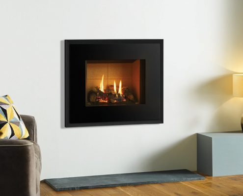 Gazco Riva2 500 Evoke Glass with Black Glass front and Graphite rear with Vermiculite lining