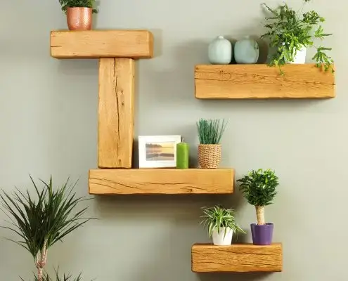 Focus Fireplaces Deep Beam Wall Shelving: Aged Oak in a Light/Medium Finish