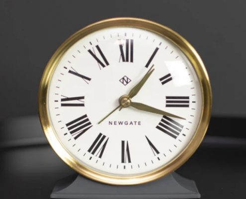 The Hotel - Roman Numeral Alarm Clock | Silent ‘No Tick’ | Dark Grey & Brass Effect Bezel