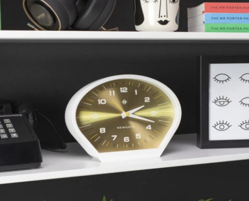 Space Cowboy Mantel - Modern Mantel Clock | Contemporary White & Spun Brass Effect