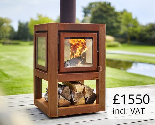 RB73 Quaruba L - CorTen steel wood stove with 4 sided glass - Price £1550