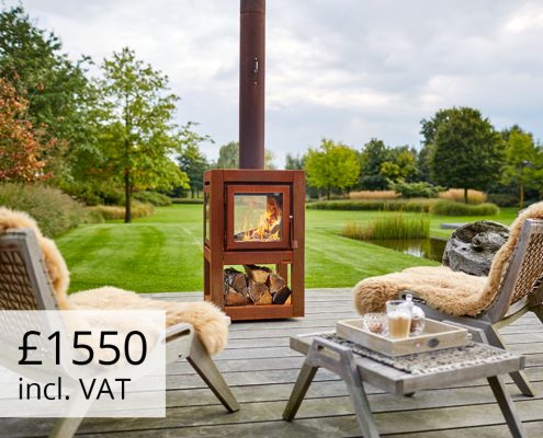 RB73 Quaruba L - CorTen steel wood stove with 4 sided glass - Price £1550