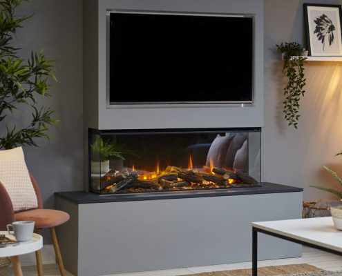 Media Wall with British Fires New Forest 1200 electric fire - 3 sided