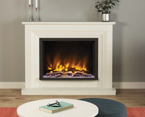 Elgin & Hall - 52” Cabrina elec- tric fireplace in White micro marble complete with the Pryzm 5D 750P fire