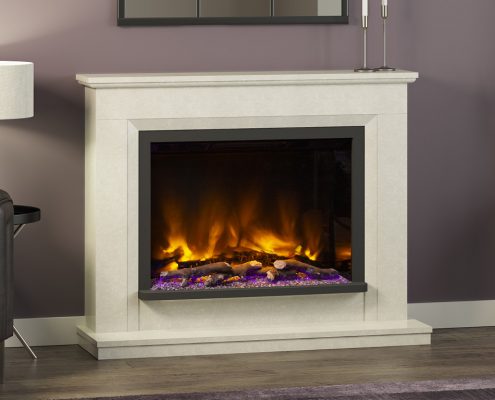 Elgin & Hall - Elgin & Hall - 48” Alesso electric fireplace in Manila micro marble featuring the Pry- zm 5D 750P fire