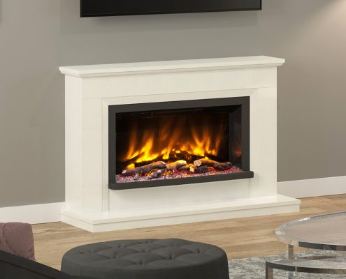 Elgin & Hall - 48” Vistus electric fireplace in White micro marble complete with the Pryzm 5D 750 fire