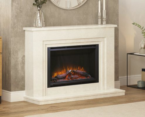 Elgin & Hall - 52” Wayland elec- tric fireplace in Manila micro marble complete with the 950 widescreen electric fire