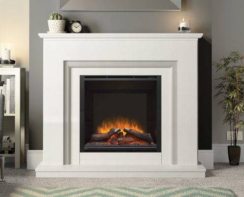 Elgin & Hall - 52” Embleton elec- tric fireplace in White & Grey slip micro marble complete with the 900 electric fire