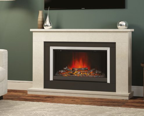 Elgin & Hall - 52” 52” Wellsford electric fireplace in Manila micro marble complete with widescreen electric fire and Brushed Steel trim