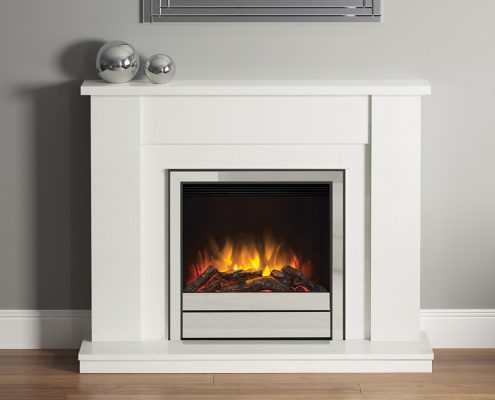 Elgin & Hall - 46” Cotsmore electric fireplace in White micro marble complete with 22” Choll- erton electric fire in Chrome