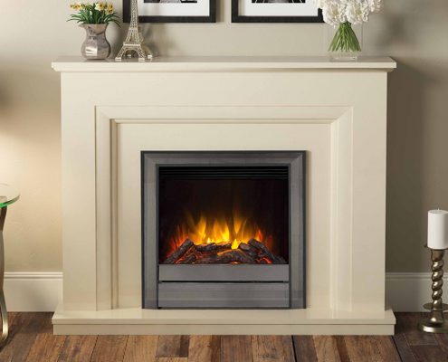 Elgin & Hall - 52” Amoria elec- tric fireplace in Stone painted fin- ish with the Pryzm 5D 750P elec- tric fire