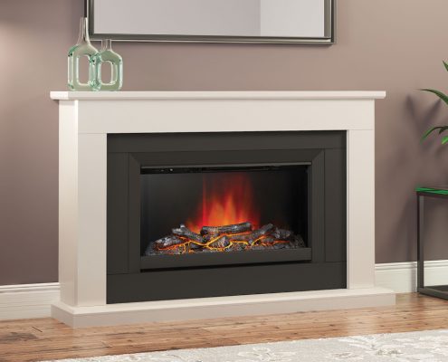 Elgin & Hall - 552” Wellsford electric fireplace in Pearlescent Cashmere painted finish with Anthracite back panel complete with widescreen electric fire and Anthracite trim