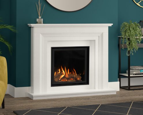 Elgin & Hall - 50” Hartley gas fireplace in White micro marble comes complete with the Calleos 600CF intergrated gas fire