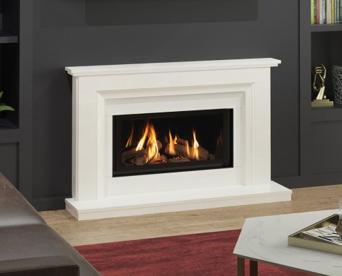Elgin & Hall - Adele micro mar- ble fireplace is designed for the Calleos 800CF Gas fire and is suitable for both conventional class 1 and class 2 flues