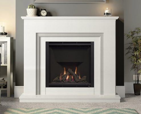 Elgin & Hall - 52” Embleton gas fireplace in White & Grey slip micro marble complete with 900 gas fire