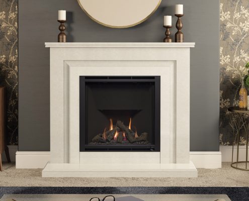 Elgin & Hall - 48” Mariella gas fireplace in Manila micro marble complete with 900 gas fire