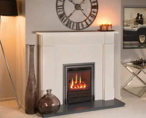 Nu-Flame Vitesse CF with Black Modern louvered frame and Black/Black Nickel Silhouette Trim