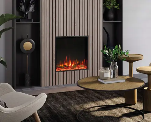 Gazco-eStudio-hole-in-wall-electric- Gazco electric fires - eStudio 60R with Oak log effect