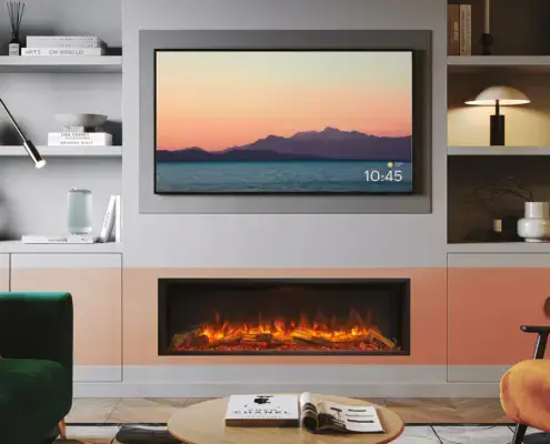 Media Wall Fires - eReflex 135RW with Oak Log effect shown as single sided installation